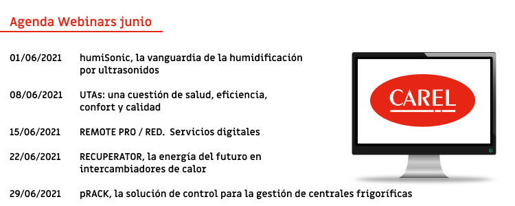 CAREL IBÉRICA: AGENDA WEBINARS JUNIO